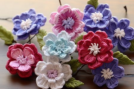 手工针织的毛线花朵图片