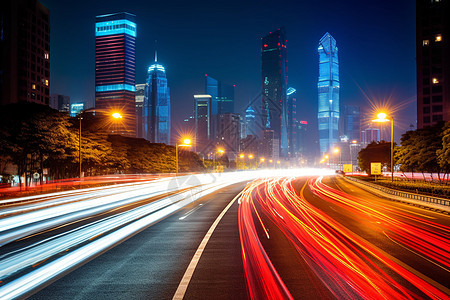 夜晚城市的道路图片