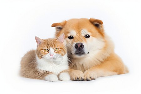 秋田犬和小猫的友谊图片