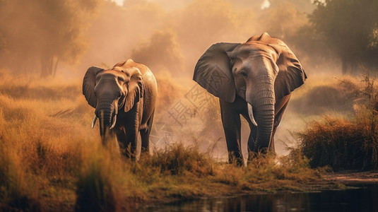 丛林觅食的野生大象背景图片