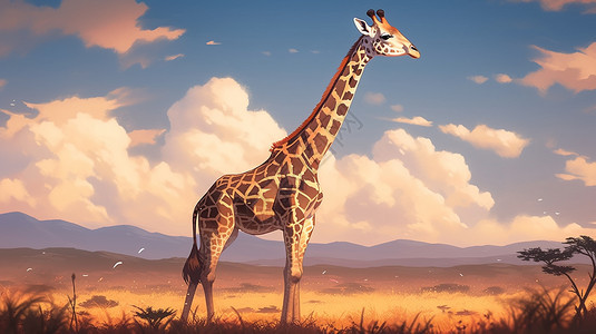 非洲平原上的长颈鹿背景图片