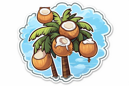 创意卡通椰子树贴纸背景图片