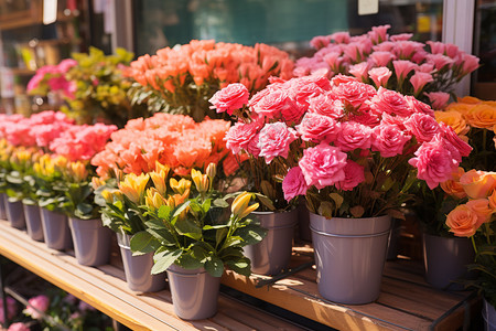 城市花店摊位上的鲜花高清图片