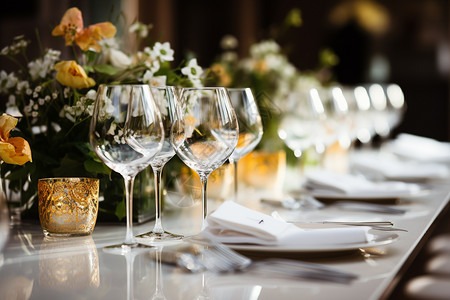 鲜花装饰的仪式感餐桌背景图片