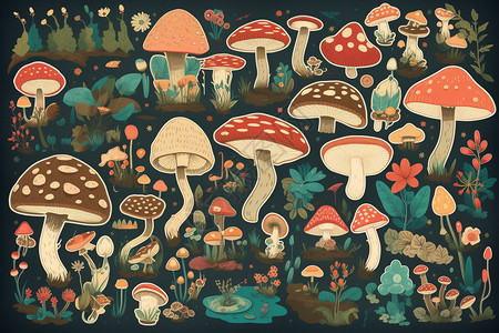 卡通风格的蘑菇贴纸图片