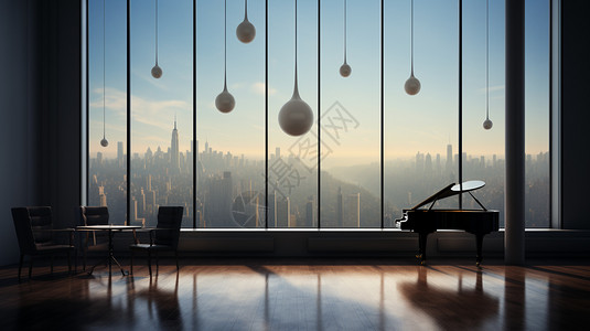 摩天大楼里的钢琴房图片