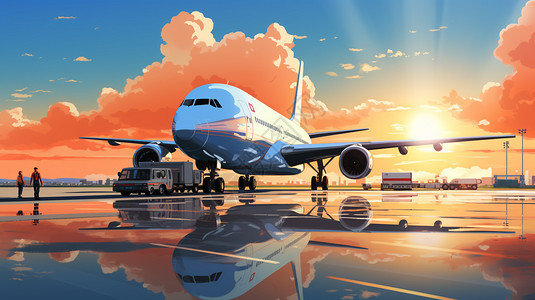 机场停靠的飞机插画图片