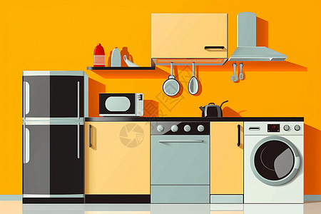 现代厨房家用电器平面插画图片
