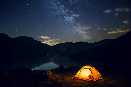 露营山中星空的美丽景观图片