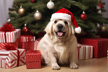 圣诞节装扮的狗狗图片