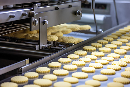 工厂生产饼干的流水线背景图片