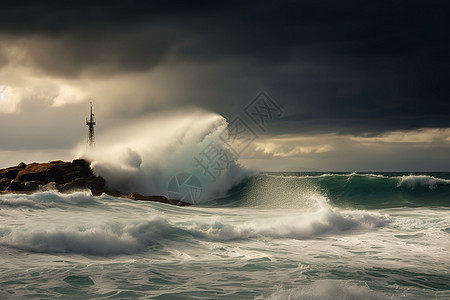 海洋中狂风怒号的海浪图片