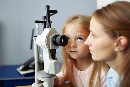 医院检查视力的外国小女孩背景图片