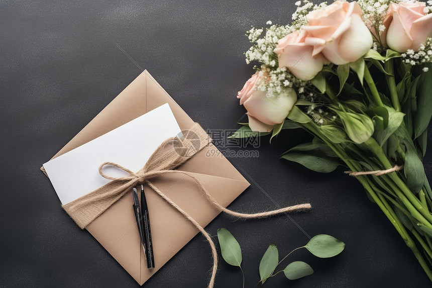 浪漫花朵和信件图片
