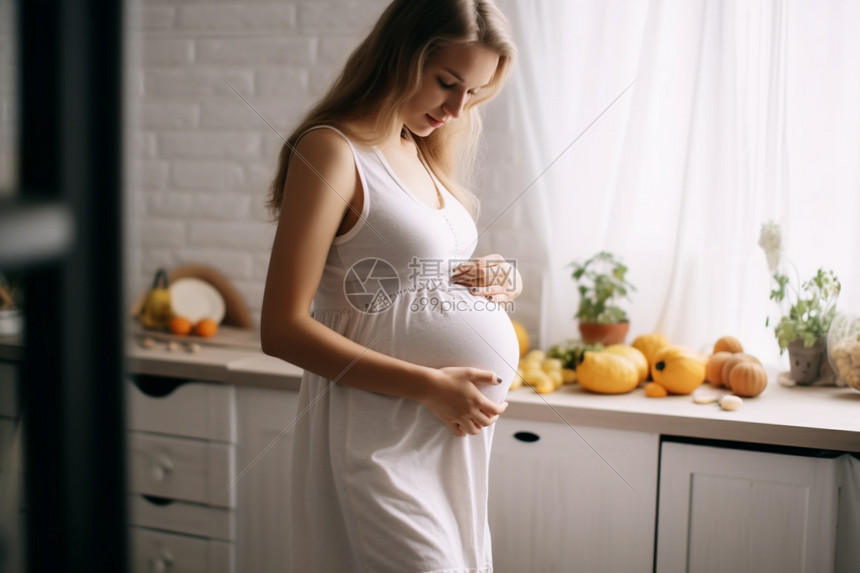 女人抚摸着自己的孩子图片