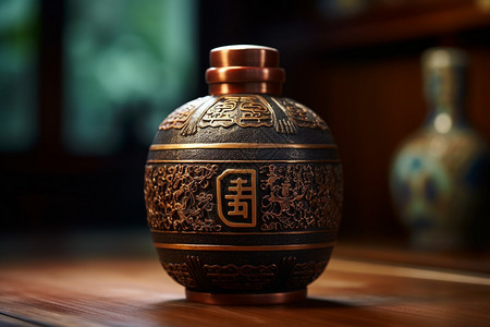 青铜陶瓷的酒罐高清图片