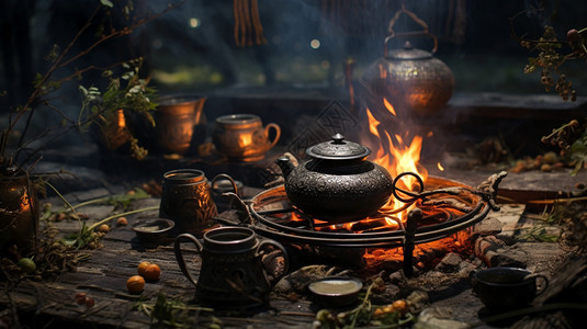 烤茶下的火炉图片