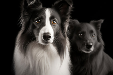 黑白色的小狗照片图片