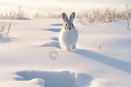 雪地中的野兔背景图片