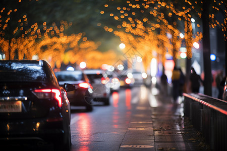 夜晚道路上的汽车图片