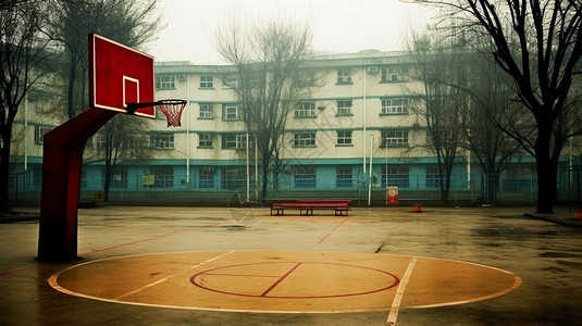 校园内的篮球场高清图片