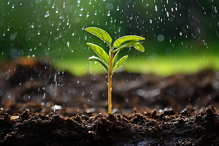 雨中土壤里的幼苗图片