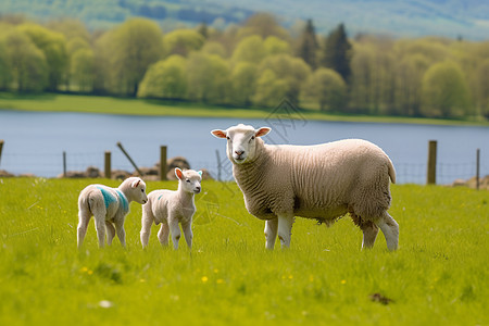 草地上的绵羊和幼崽图片