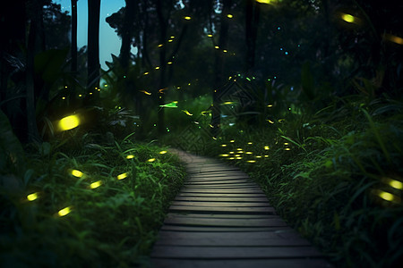 夜晚树林中的萤火虫图片