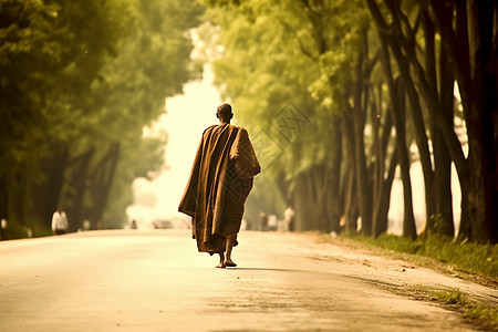 路上虔诚的僧侣图片