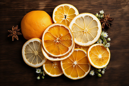 放桌上的柑橘干高清图片