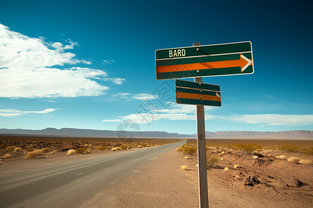 沙漠公路上的路牌图片