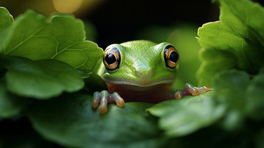 躲藏在绿叶中的青蛙图片