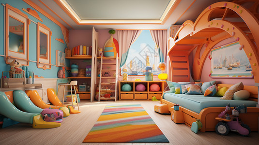俏皮色彩的儿童房场景图片