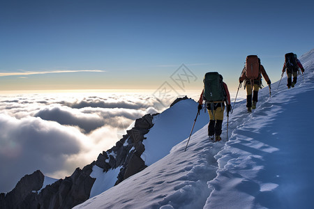 团队登山探索雪山的奥秘背景