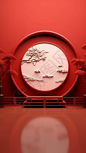 中式圆形产品展台背景图片