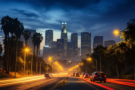 夜晚加班现代城市的市中心景观背景