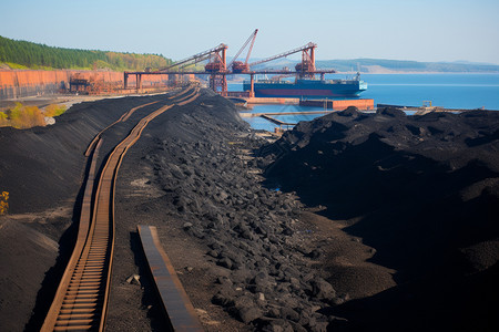 海边大型的煤炭开采基地图片