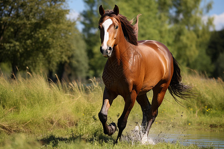 户外草地上棕色的马匹图片