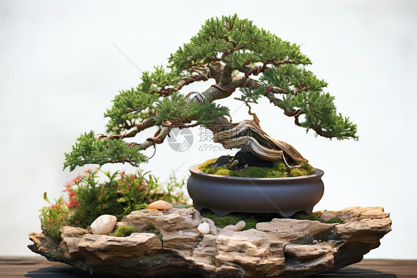传统园艺的松树植物盆景图片