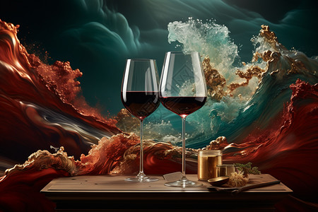 创意背景的葡萄酒杯图片