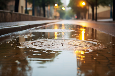 潮湿的路面暴雨水坑高清图片