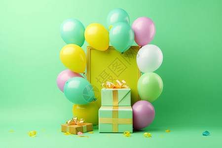 庆祝的气球和礼盒背景图片