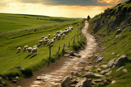 草原坡道上的羊图片
