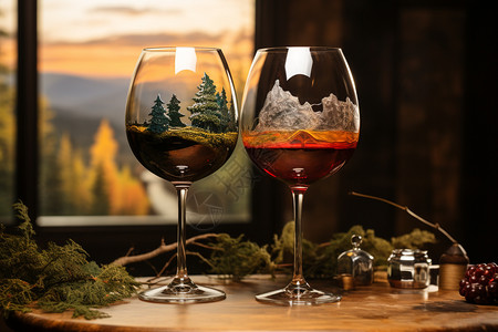 创意美感的葡萄酒杯图片
