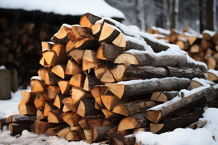 冬天燃烧取暖的木材图片