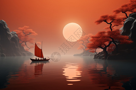 橙色山水背景图片