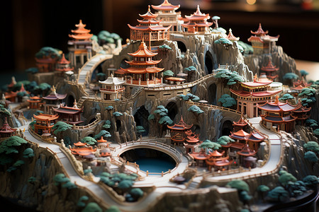 江南小镇小桥流水微雕3D模型背景图片