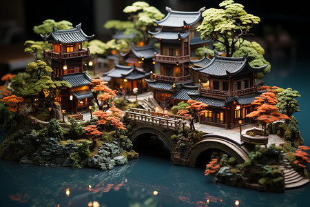 微雕的中国园林开发商模型背景图片