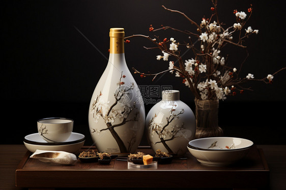 立体雕花的陶瓷酒具图片