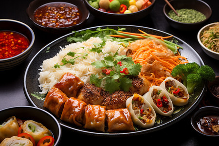 新鲜烹饪的泰式菜肴图片